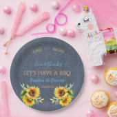 チャームサンフラワーオールドデニムブルーウェスタンI do BBQ ペーパープレート (パーティー)