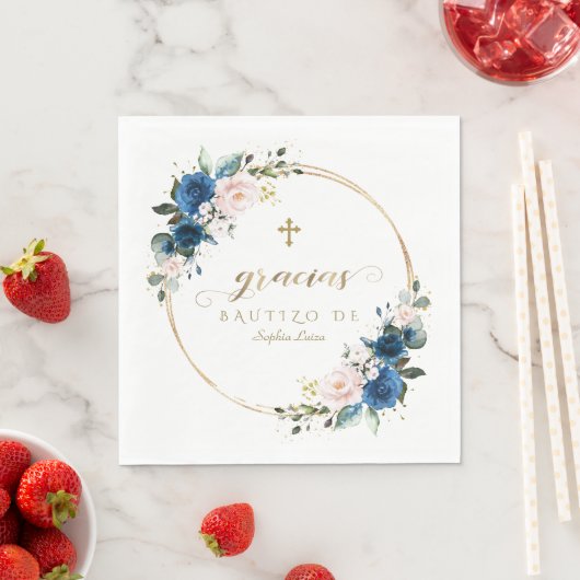 チャームスペインの赤面ブルーフラワーズ金ゴールドガールバウティゾ スタンダードランチョンナプキン (インサイチュ)