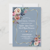 チャームダスティブルーピンクフローラ金ゴールドリハーサルディナー 招待状 (正面)