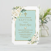 チャームデリケート白い花金ゴールドクロスバプテスマ 招待状 (スタンド正面)