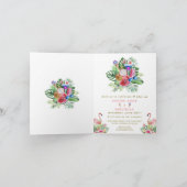 チャームトロピカルフローラフラミンゴプールガール誕生日 招待状 (内部)