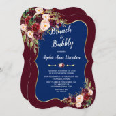 チャームネイビーブルーブルゴーニュフローラブランチ&バブリー 招待状 (正面/裏面)