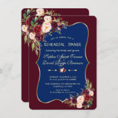 チャームネイビーブルーブルゴーニュフローラリハーサルディナー 招待状 (正面/裏面)