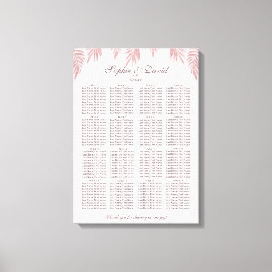 チャームバラ金ゴールドパーム葉結婚の座席グラフ キャンバスプリント (正面)