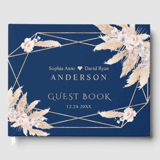 チャームパンパスグラスホワイトオーキッドフラワーズ結婚ーズ ゲストブック (正面)