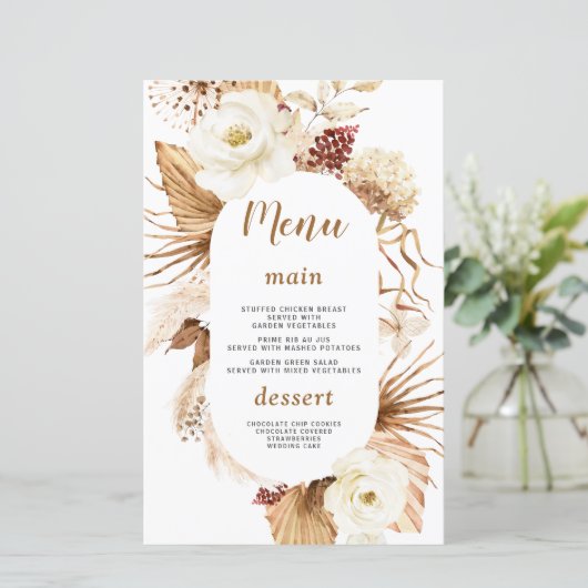 チャームパンパスグラス白い花誕生日メニュー (スタンド正面)