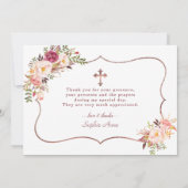 チャームピンクの花バラ金ゴールドクロスバプテスマ サンキューカード (裏面)