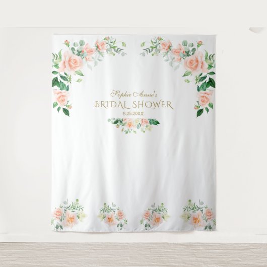 チャームピンクの花ブライダルシャワーフォトブースプロップ タペストリー (正面)