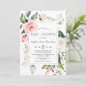 チャームピンクの赤面花フレーム赤ちゃんシャワー 招待状 (スタンド正面)