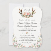 チャームピンククリームフローラ結婚〔雄ジカの〕枝角 招待状 (正面)