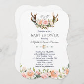 チャームピンククリームフローラ〔雄ジカの〕枝角ベビーシャワー 招待状 (正面/裏面)