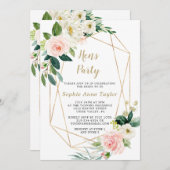 チャームピンクフローラバラ金ゴールドバチェロレッテ週末 招待状 (正面/裏面)