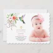 チャームピンクホワイトハイビスカスフォトガール金ゴールド洗礼 招待状 (正面)