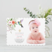 チャームピンクホワイトハイビスカスフォトガール金ゴールド洗礼 招待状 (スタンド正面)
