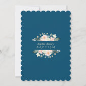 チャームピンクホワイトフラワーズブルー金ゴールドガールバプテスマ 招待状 (裏面)