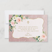 チャームピンクホワイトフローラバラ金ゴールドグリッターバプテスマ サンキューカード (正面)
