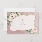 チャームピンクホワイトフローラバラ金ゴールドグリッターバプテスマ サンキューカード (裏面)