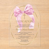 チャームピンクボウ金ゴールド女子献身透明 アクリル招待状 (正面)