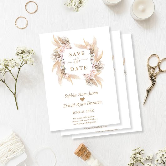 チャームピンクローズホワイトオーキッドパンパスグラス結婚ズ セーブザデート