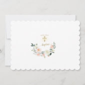 チャームピンク白い花写真少女オンライン洗礼 招待状 (裏面)