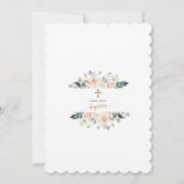 チャームピンク白い花金ゴールドバーチャル洗礼 招待状 (裏面)