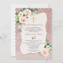 チャームピンク白い花金ゴールド少女の確認 招待状