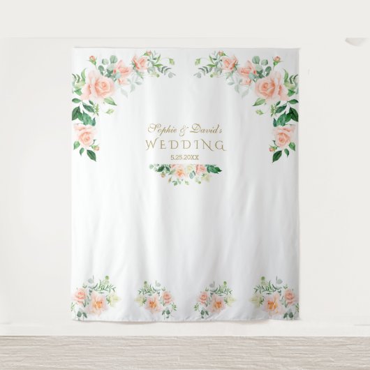 チャームピンク結婚の花のフォトブースプロップ タペストリー (正面)