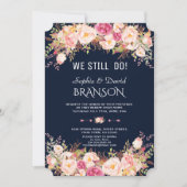 チャームピンク赤面フローラダークブルー我々はまだ行う 招待状 (正面)