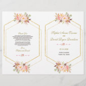 チャームピンク赤面フローラ金ゴールドフレーム結婚式 プログラム チラシ (正面)