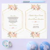 チャームピンク赤面フローラ金ゴールドフレーム結婚式 プログラム チラシ (シングル)