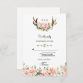 チャームピンク赤面フローラ〔雄ジカの〕枝角ウェディングRSVP 出欠カード (正面/裏面)