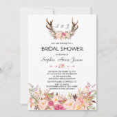 チャームピンク赤面フローラ〔雄ジカの〕枝角ブライダルシャワー 招待状 (正面)