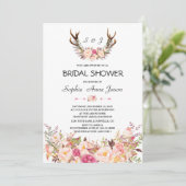 チャームピンク赤面フローラ〔雄ジカの〕枝角ブライダルシャワー 招待状 (スタンド正面)