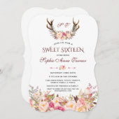 チャームピンク赤面フローラ〔雄ジカの〕枝角モノグラムスウィート16 招待状 (正面/裏面)