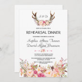 チャームピンク赤面フローラ〔雄ジカの〕枝角リハーサルディナー 招待状 (正面/裏面)