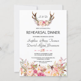 チャームピンク赤面フローラ〔雄ジカの〕枝角リハーサルディナー 招待状