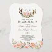 チャームピンク赤面フローラ〔雄ジカの〕枝角婚約パーティ 招待状 (正面/裏面)