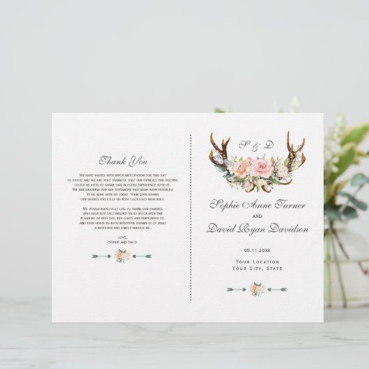 チャームピンク赤面フローラ〔雄ジカの〕枝角結婚式 プログラム (スタンド正面)