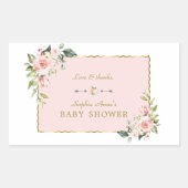 チャームピンク赤面花金ゴールドフレームベビーシャワー 長方形シール (正面)