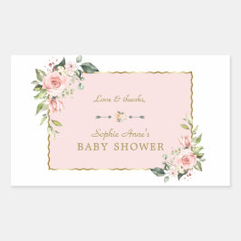 チャームピンク赤面花金ゴールドフレームベビーシャワー 長方形シール