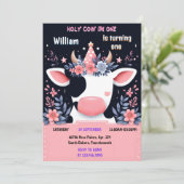 チャームファームキュートフローラピンクホーリーカウー1歳の誕生日 招待状 (スタンド正面)