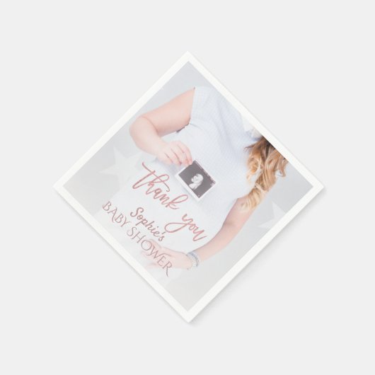 チャームフォトベビーシャワーバラ金ゴールドありがとう スタンダードカクテルナプキン (角)
