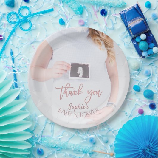 チャームフォトベビーシャワーバラ金ゴールドありがとう ペーパープレート (パーティー)