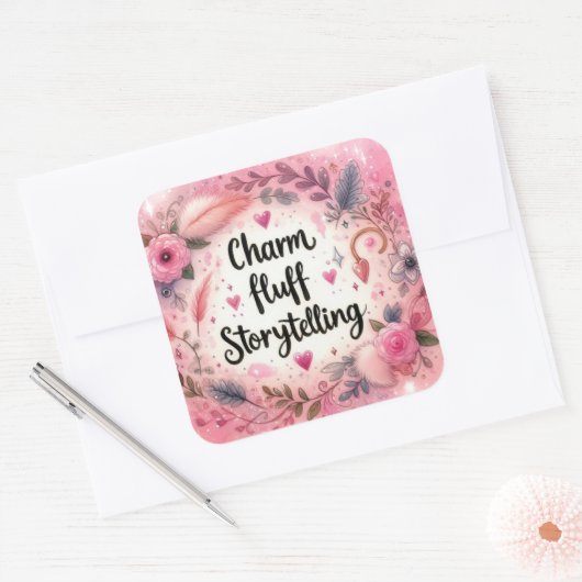 チャームフラフ語のストーリーテリング作家ピンクの輝き スクエアシール (封筒)