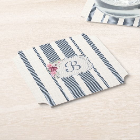 チャームフランスのファームハウスブルーストライプのとホワイト ペーパーコースター (アングル)