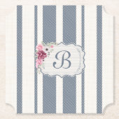 チャームフランスのファームハウスブルーストライプのとホワイト ペーパーコースター (正面)