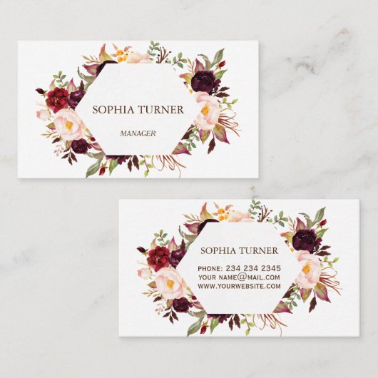 チャームブルガンディマルサラフローラ幾何学模様 名刺 (正面/裏面)