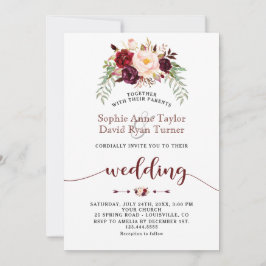 チャームブルガンディマルサラフローラ手書結婚き 招待状