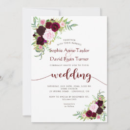 チャームブルガンディマルサラフローラ結婚金ゴールド 招待状