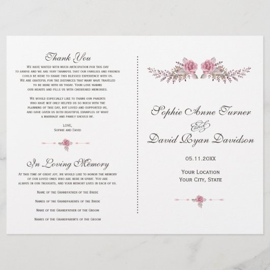 チャームブルガンディレッドマルサラフローラ結婚式 プログラム (正面)